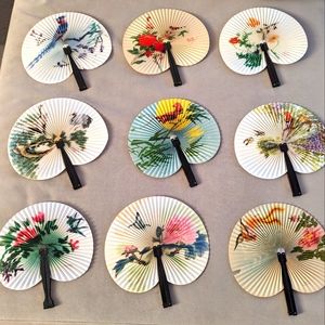 Set of 9 Vintage Chinese Hand Fans Folding Metal Travel Floral and Birds
